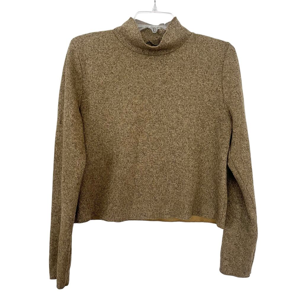 Zara mustard yellow mock neck shoulder padded sweater size Small